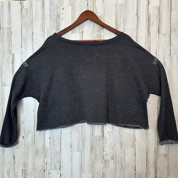 Poof Boxy Cropped Sweatshirt Medium Gray Blue Raw Hem Grunge Loungewear EUC - Picture 2 of 9